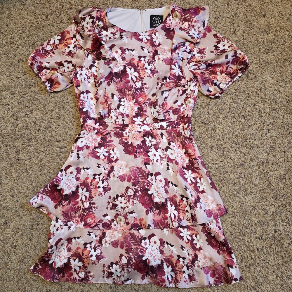 Sage Collective Floral Ruffle Mini Dress in Pink and White